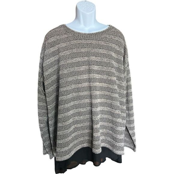 NWT Womens Dillards Bobeau Gold Metallic w Black Underlay Flowy Top Blouse -  3X - Picture 1 of 3